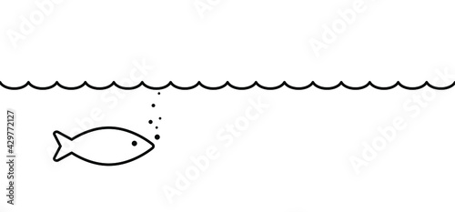Fish line pattern. Flat vector sea, ocean or water animal sign. fishing symbol. Fishbones print. Swims underwater