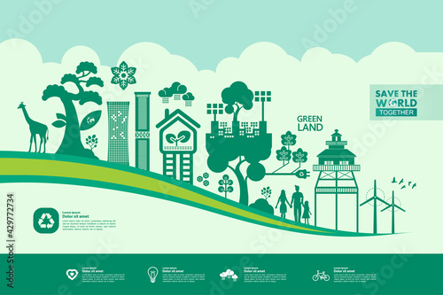 Save the world together green ecology vector illustration.