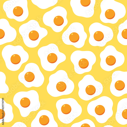 Fried eggs seamless pattern wallpaper on yellow background, Simple flat design, Vector illustration