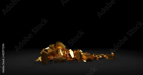 Gold ruble (рубль) sign crumbling, animated 3D CGI