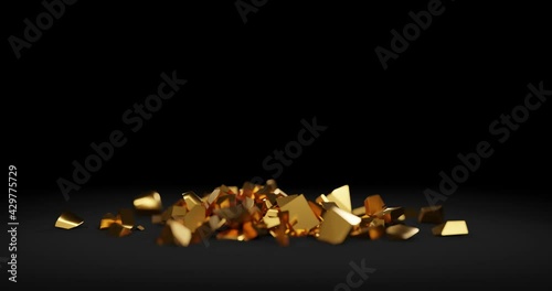 Gold rupee sign crumbling, animated 3D CGI