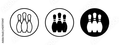 Bowling game Pin Icons set. Bowling icon, ball and pin