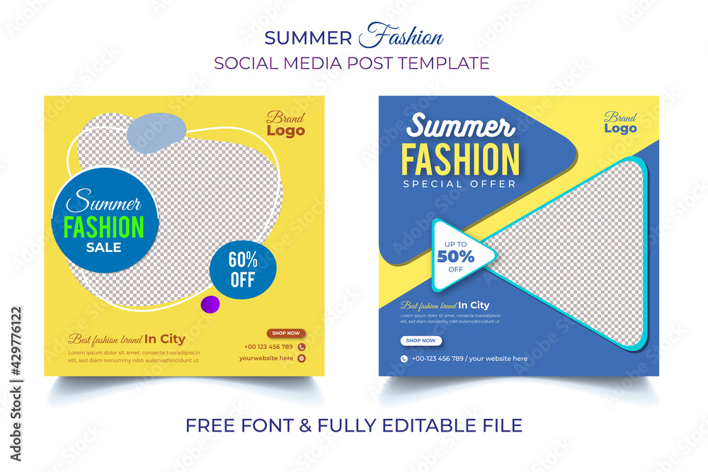 Summer fashion sale social media post banner ads or summer sale offer summer fashion square flyer template design	
