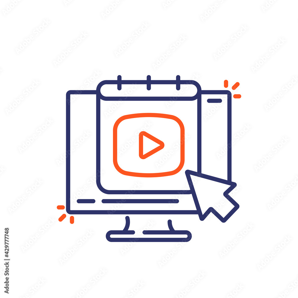 content plan line icon, video and calendar on screen content plan line icon, video and calendar on screen