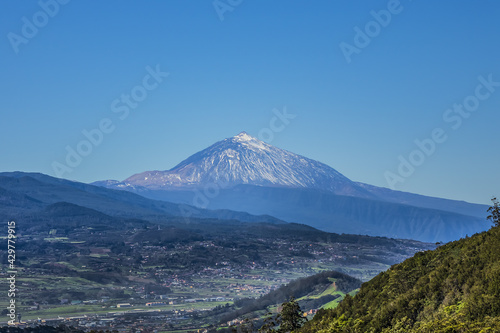 Beautiful view of the fertile valley of La Laguna and Mount Teide. Anaga Rural Park in Northern Tenerife, Canary Islands, Spain. © dbrnjhrj
