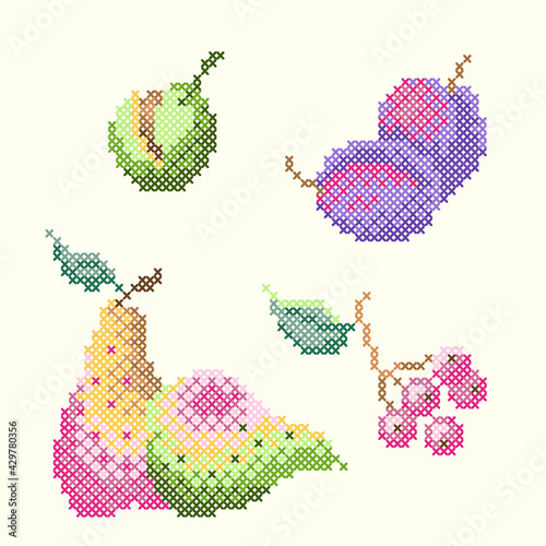 embroidery set of fruits and berries
