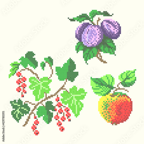 vector art embroidery fruits and berries