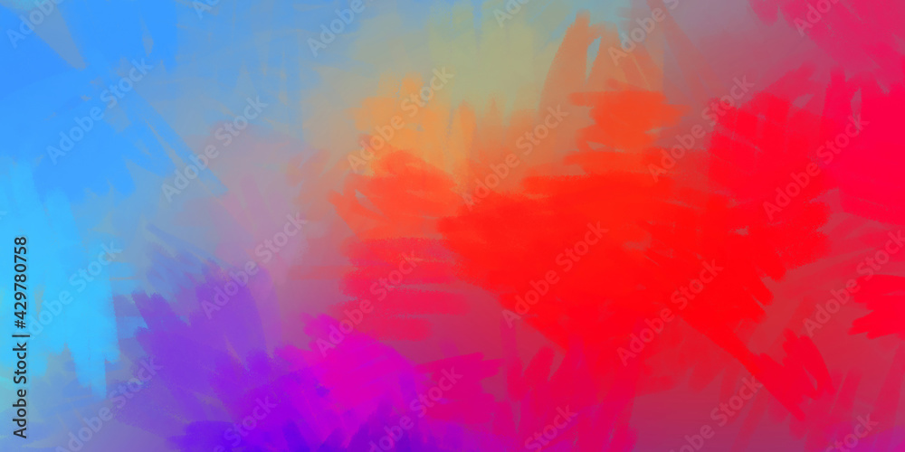 Vibrant paint pattern backdrop. 2D illustration of colorful brush strokes. Decorative texture painting. Painted background.