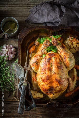 Roasted chicken with thyme ...
