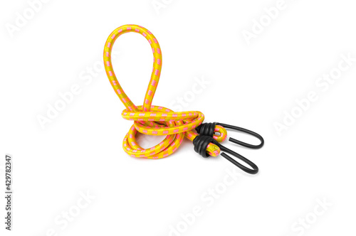 Elastic strap with hook isolated on white background.