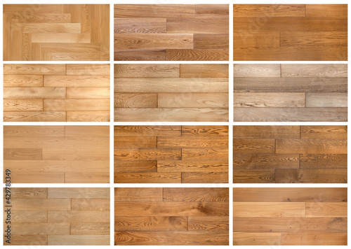 Variety of different laminate and parquet sample textures collage