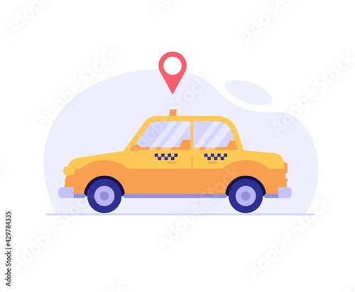 Taxi car. Concept of taxi service, geolocation, convenient use, car, driver, homecoming. Vector illustration in flat design for mobile app, web banner.