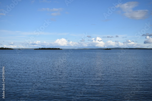 A huge lake in the north of Russia in early spring on a sunny day.