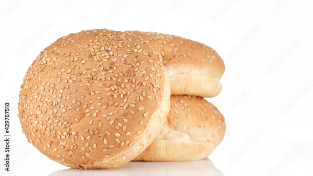 sesame buns. sesame hamburger buns isolated on white background