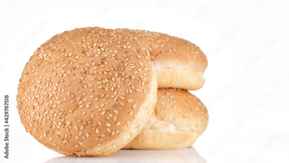 sesame buns. sesame hamburger buns isolated on white background sesame buns. sesame hamburger buns isolated on white background