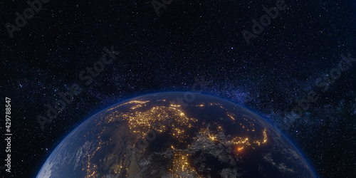Earth and space galaxy milky way backdrop 3d illustration
