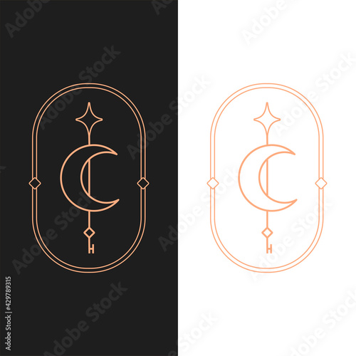 Elegant vector lotus moon key oval logo template in two color variations. Art Deco style logotype design for luxury company branding. Premium identity design.