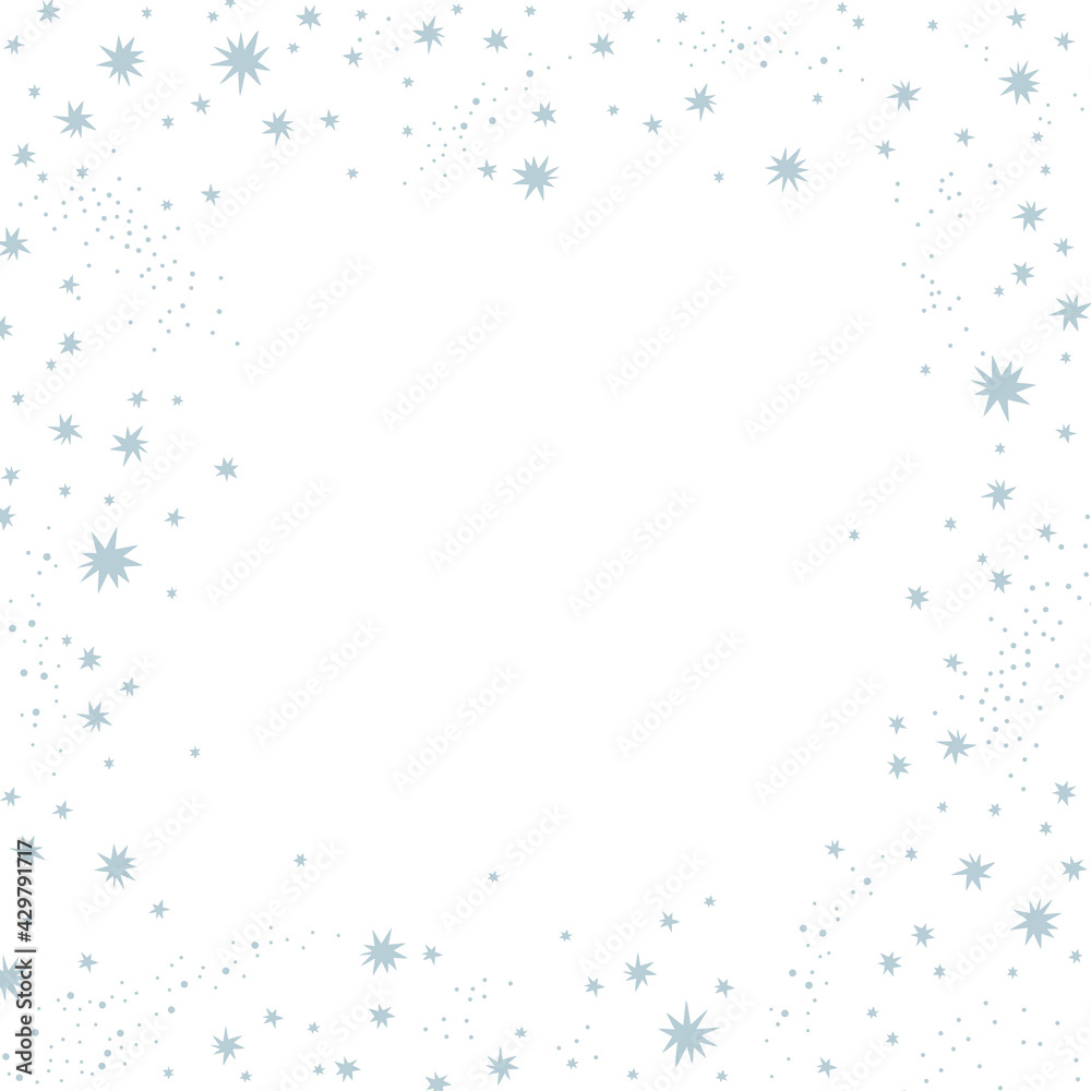 Starry sky square vector frame. Dots and stars blue neutral background. Milky Way space cadre print design. Starry sky square vector frame. Dots and stars blue neutral background. Milky Way space cadre print design.