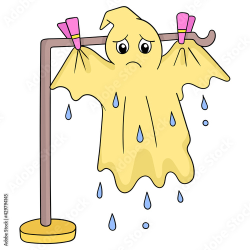 the cloth ghost joke is drying in the sun after a wet wash, doodle icon image kawaii