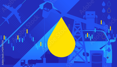 Vector illustration of petroleum products for transport. Oil and gas