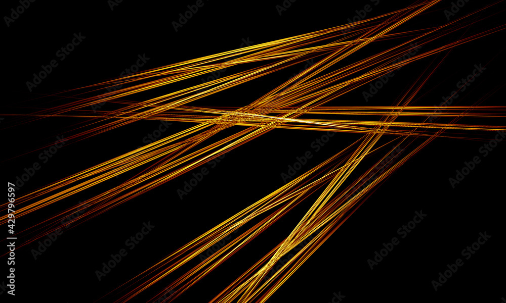 Golden lines or hatches shimmering in dark in diagonal digital illustration. Dynamic composition emerges from empty infinity. Luxury minimal and simple cover print, design element or background. Golden lines or hatches shimmering in dark in diagonal digital illustration. Dynamic composition emerges from empty infinity. Luxury minimal and simple cover print, design element or background.