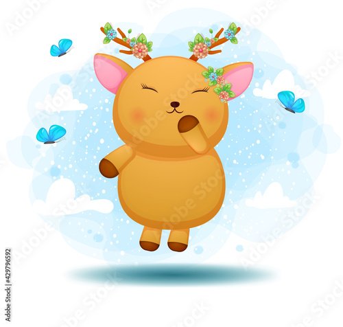 Dekoracja na wymiar  cute-doodle-baby-deer-floating-on-the-air-premium-vector
