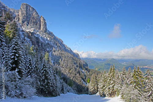 Alp mountains with lake in the valley in Bavaria, Germany photo