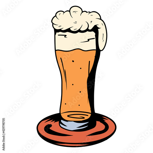 Beer in a glass. Alcohol. Bar. Alcoholic drink in a glass goblet. Cartoon style.