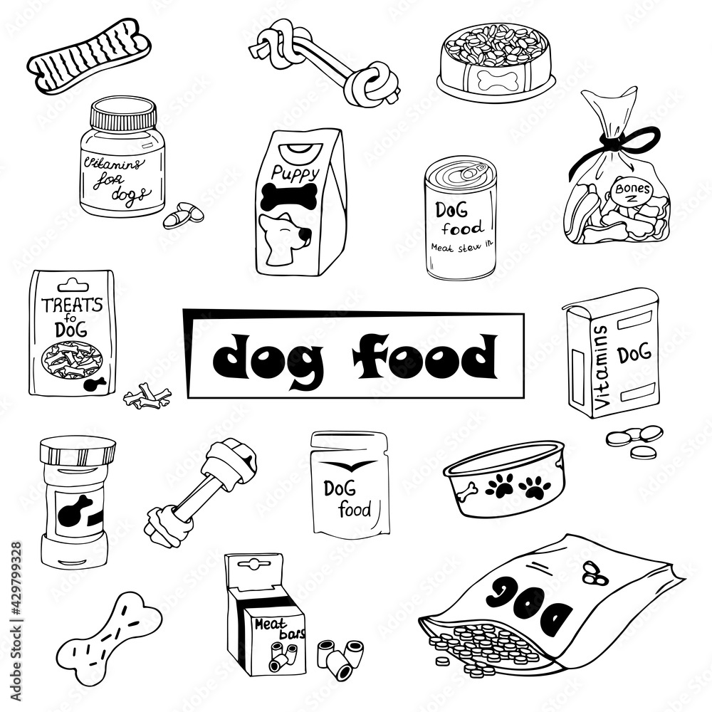 Vector Image Of Dog Food In Doodle Style Illustration Of Dog Food vector-image-of-dog-food-in-doodle-style-illustration-of-dog-food