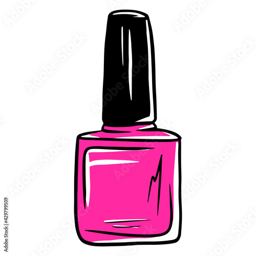 Varnish bottle. Pink nail polish. Manicure. Cartoon style.