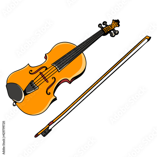 Violin. Musical instrument. Classical music. Cartoon style.