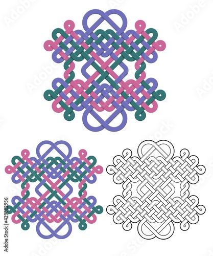Square emblem design of knotted loops, with bonus variations