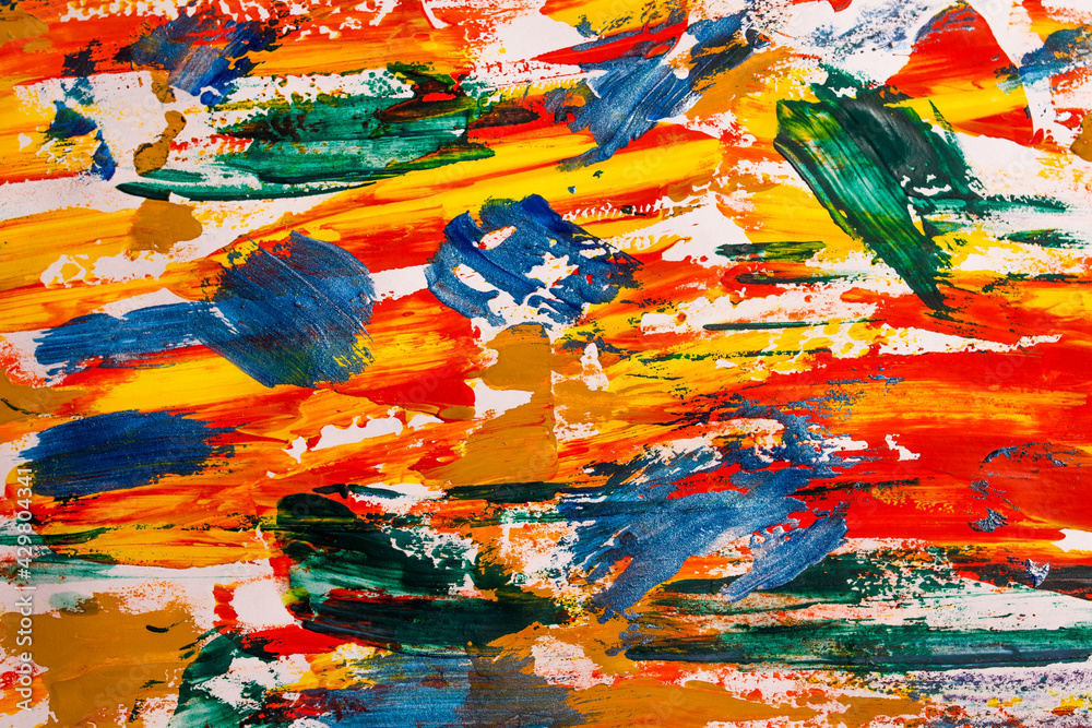 Obraz premium yellow-red-green oil paint brush strokes on paper. multicoloure