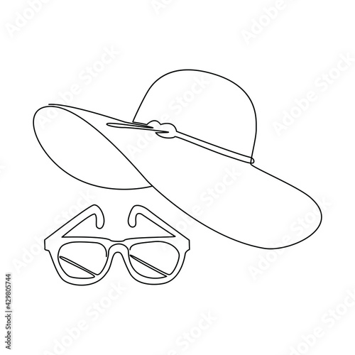 Continuous line art sketching style glasses və shilyapa. Minimalist version of glasses, shellac isolated on white background. Vector illustration.