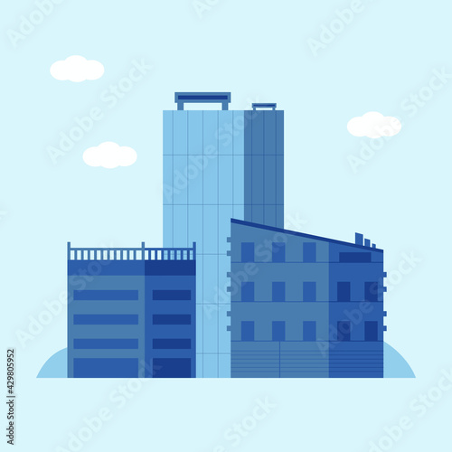 Illustration of building. Town landscape. Vector illustration. Landscape design concept