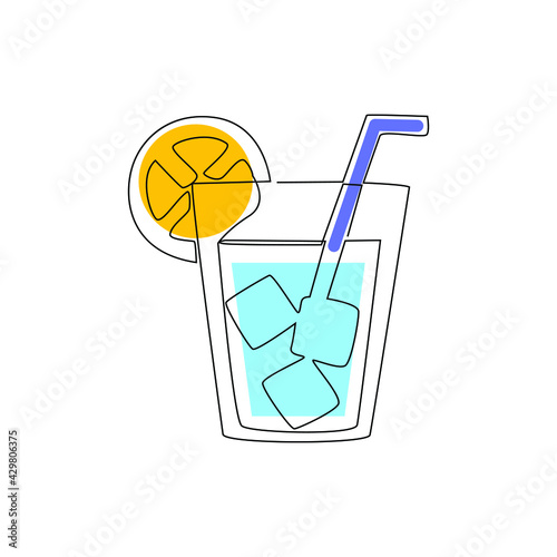 Continuous line drawing of lemonade ice lemon tea. One line art concept of beverage cafe menu. vector illustration