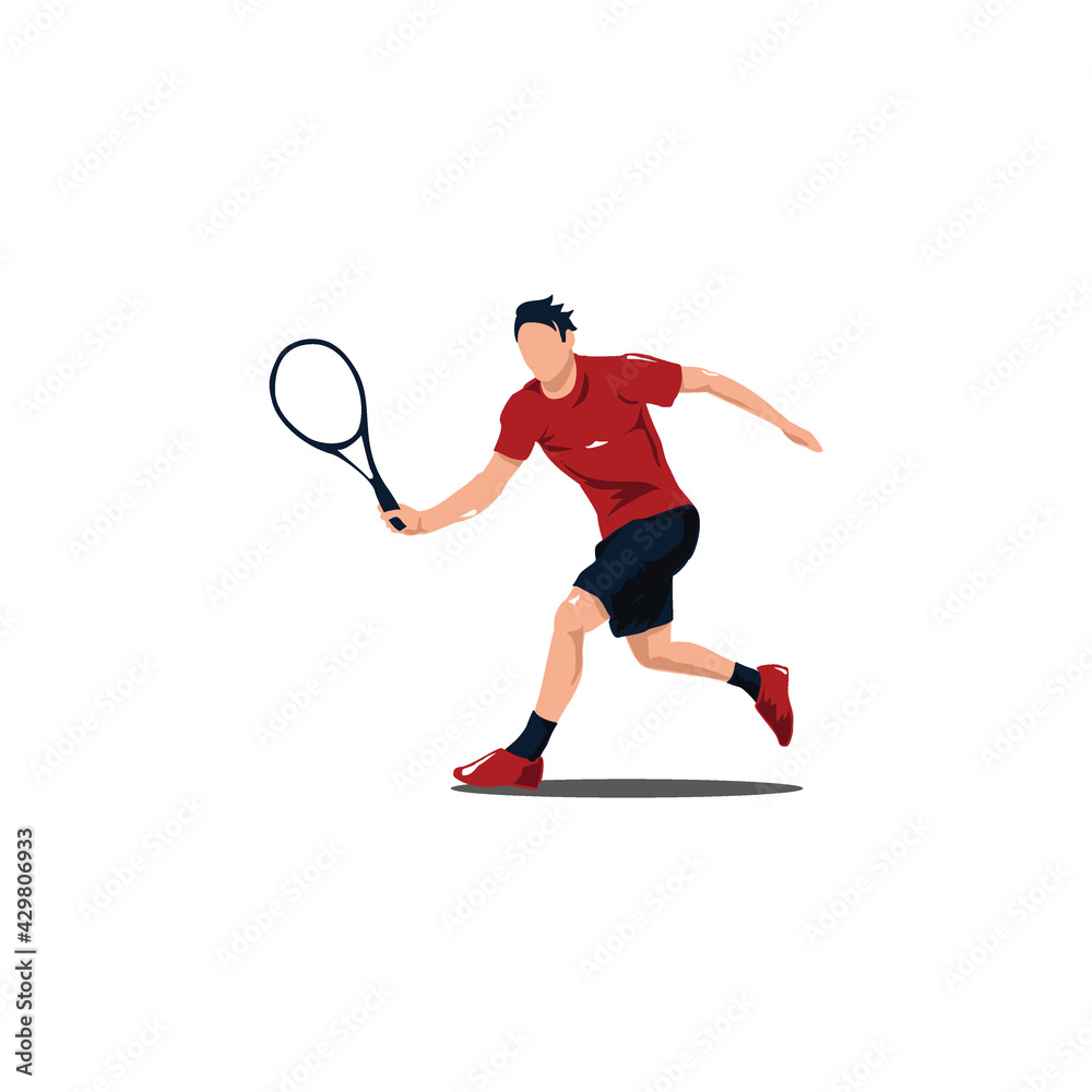sport man swing his tennis racket - tennis athlete cartoon isolated on white