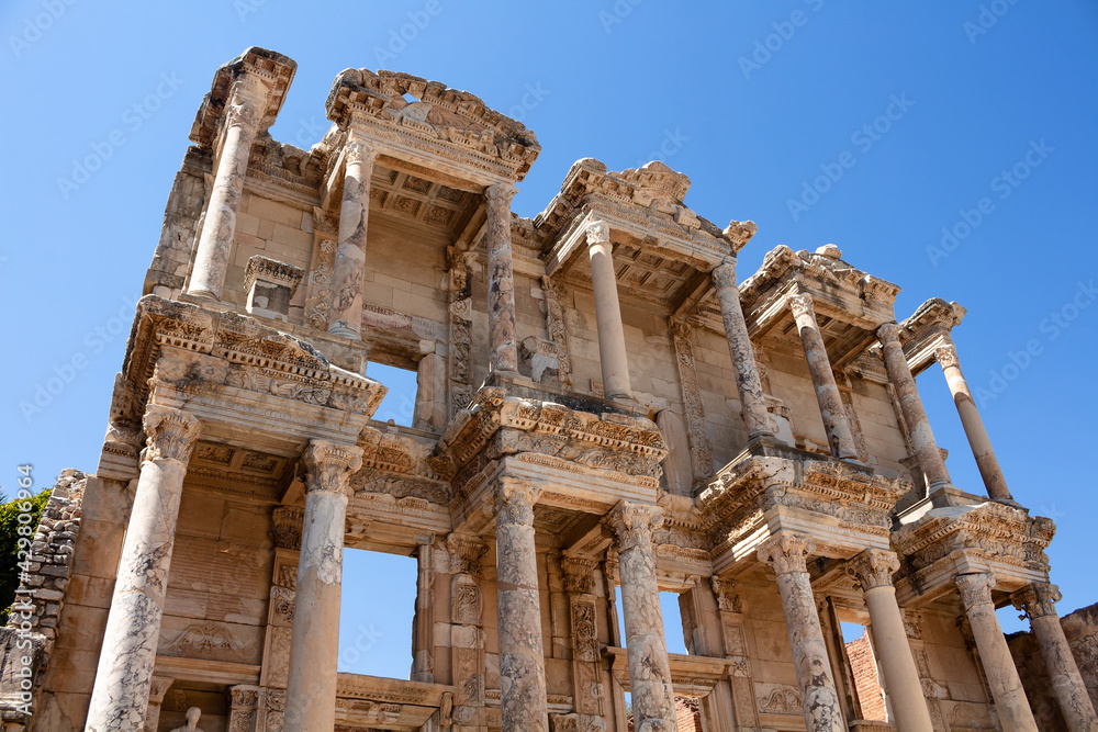 View of The Library of Celsus at famous ancient Greek city called 