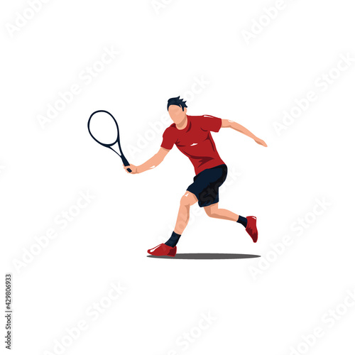 sport man swing his tennis racket - tennis athlete cartoon isolated on white © Owl Summer