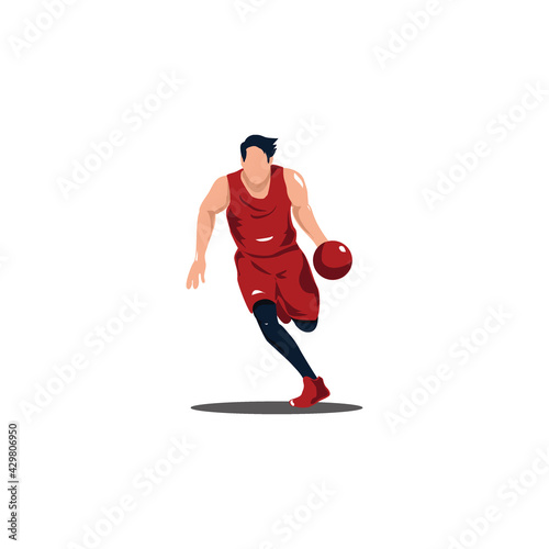 man dribbling the ball on basket ball game - illustrations of basket ball player dribbling the ball cartoon isolated on white © Owl Summer