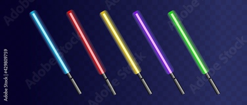 May The 4th Be With You. Vector illustration with glowing swords and stars.