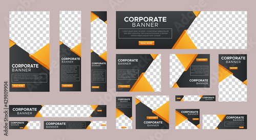 Abstract banner design web template Set, Horizontal header web banner. Modern Gradient yellow cover header background for website design, Social Media Cover ads banner, flyer, invitation card