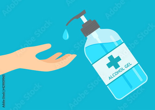 Hand sanitizer washing alcohol gel, Pump bottle, Hand cleaning to prevent virus and bacteria, Isolated on white background, Vector design illustration