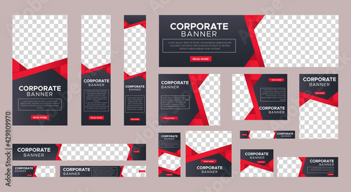 Abstract banner design web template Set, Horizontal header web banner. Modern Gradient red cover header background for website design, Social Media Cover ads banner, flyer, invitation card