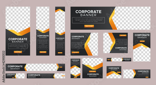 Abstract banner design web template Set, Horizontal header web banner. Modern Gradient yellow cover header background for website design, Social Media Cover ads banner, flyer, invitation card