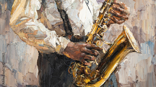 Photography Stylish jazz band playing music on the scene, background is brown