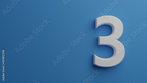 number three in blue background