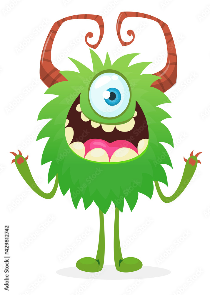 Fototapeta premium Happy cartoon monster. Halloween vector illustration of funny monster creature