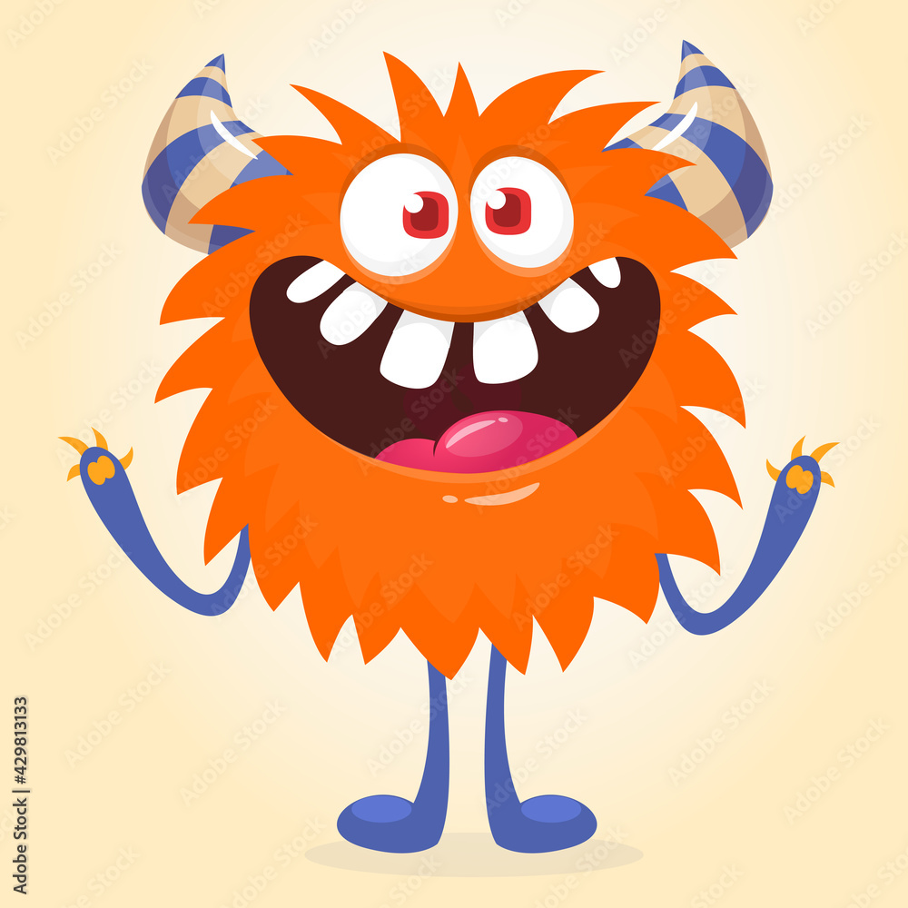 Fototapeta premium Happy cartoon monster. Halloween vector illustration of funny monster creature