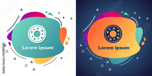 White Donut with sweet glaze icon isolated on white and blue background. Abstract banner with liquid shapes. Vector